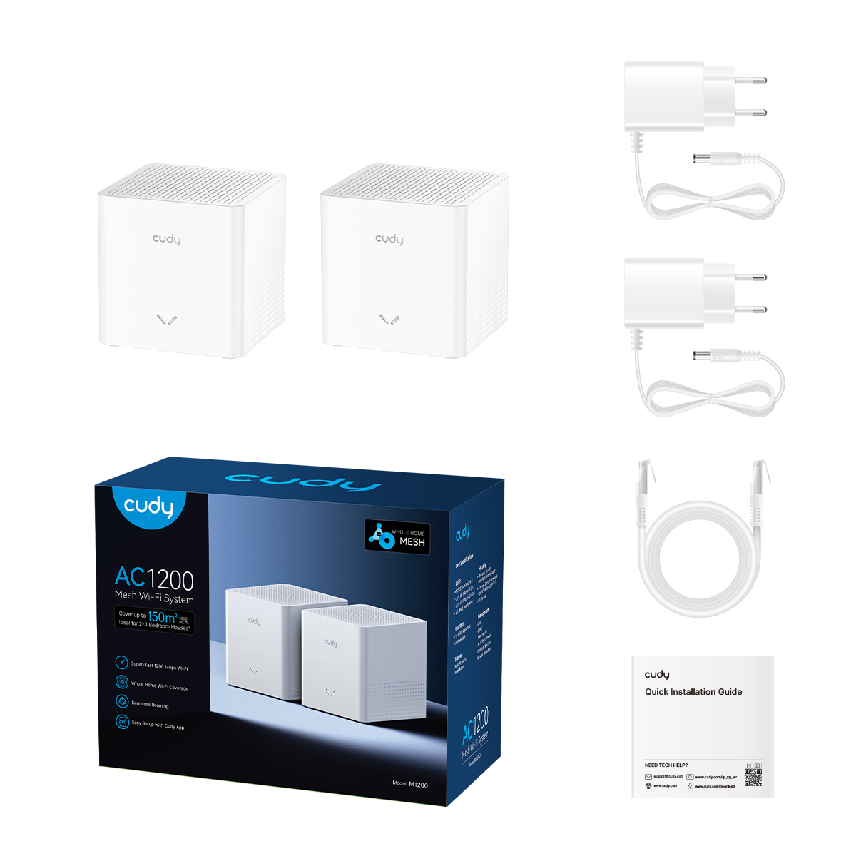 Безжична Mesh система Cudy M1200 2, AC1200 Dual Band, 2.4/5 GHz, 300 -  867 Mbps, 2 броя thumbnail 3