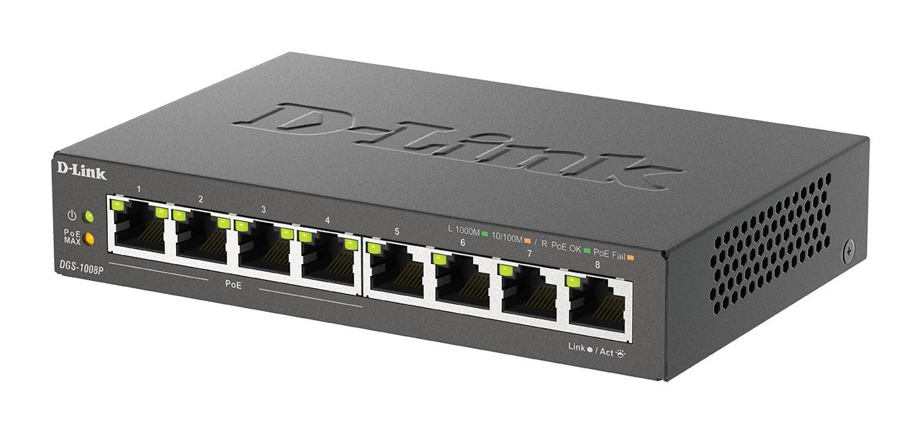 Суич D-Link DGS-1008P, 4x PoE + 4 x стандартни, 10/100/1000, Gigabit, thumbnail 1