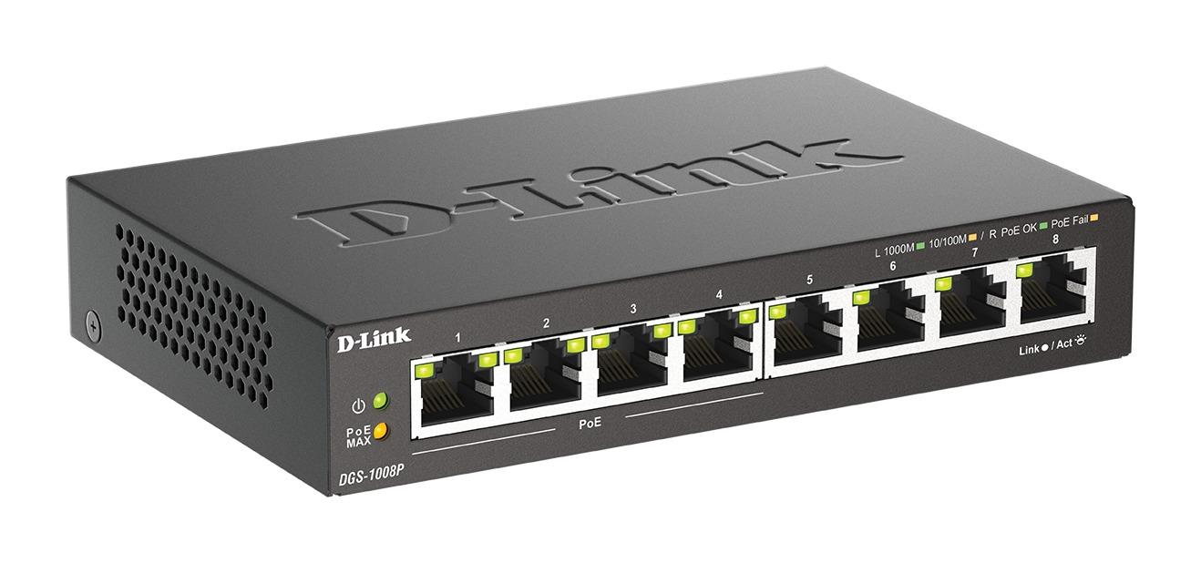 Суич D-Link DGS-1008P, 4x PoE + 4 x стандартни, 10/100/1000, Gigabit, thumbnail 2