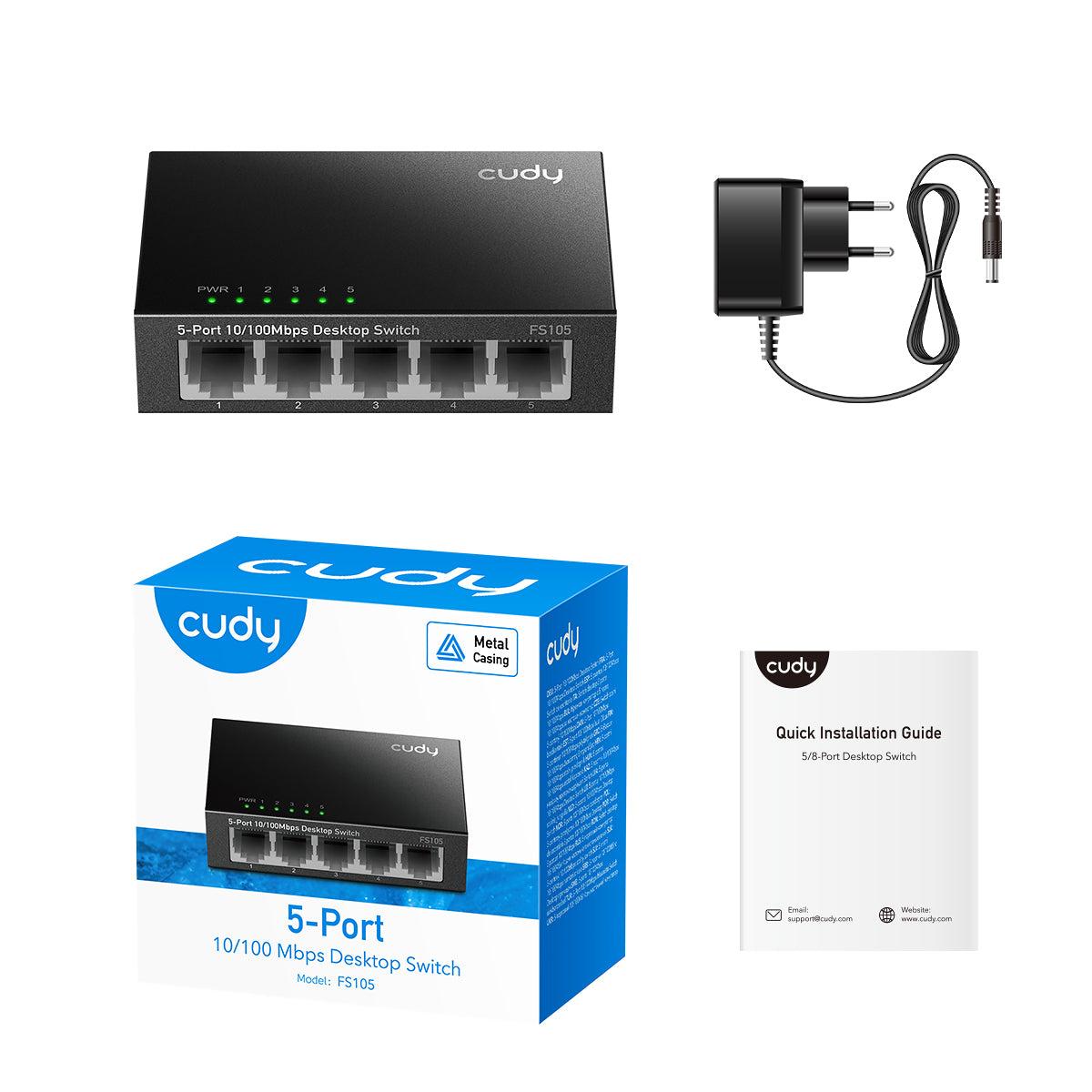 Суич Cudy FS105, 5-портов 10/100 Mbps RJ 45, Метален корпус, Черен thumbnail 2