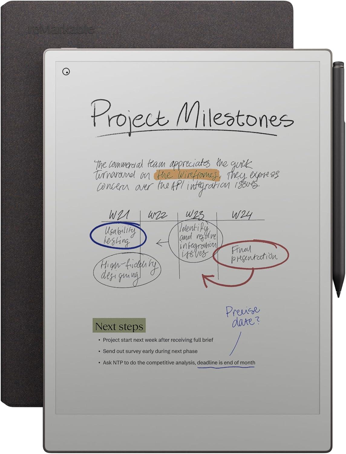 Таблет reMarkable Paper Pro 11.8", с включен стилус Marker Plus, Калъф Book Folio сив