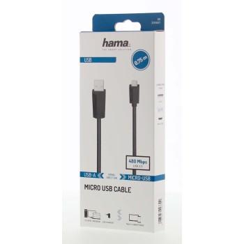 Кабел HAMA USB 2.0- micro USB, Позлатени конектори, 0.75 м., 480 Mbit / сек, Черен thumbnail 1