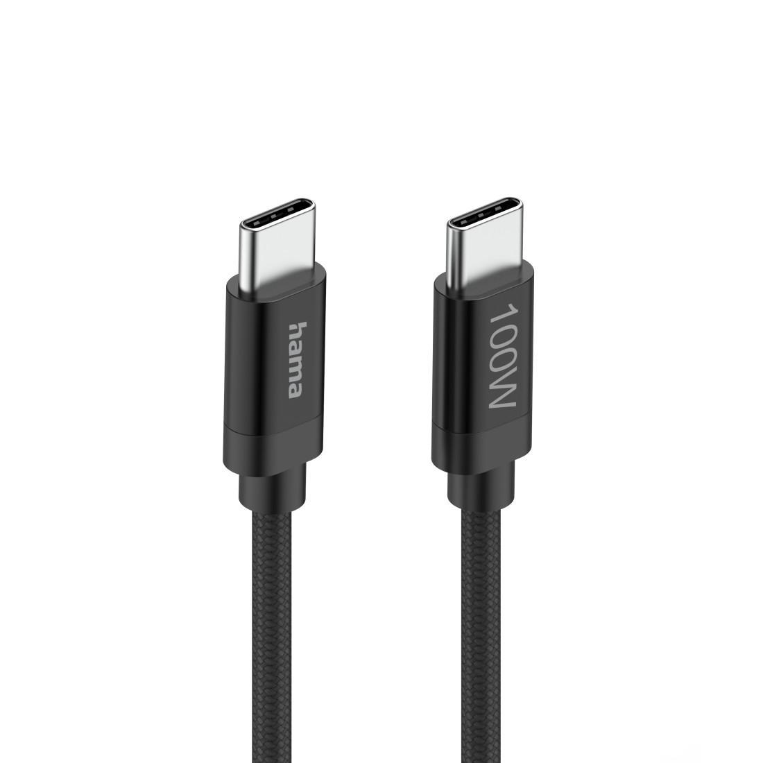 Hama Кабел за зареждане, "Fabric", USB-C - USB-C, 100 W, 1.5 m, Nylon, black thumbnail 1