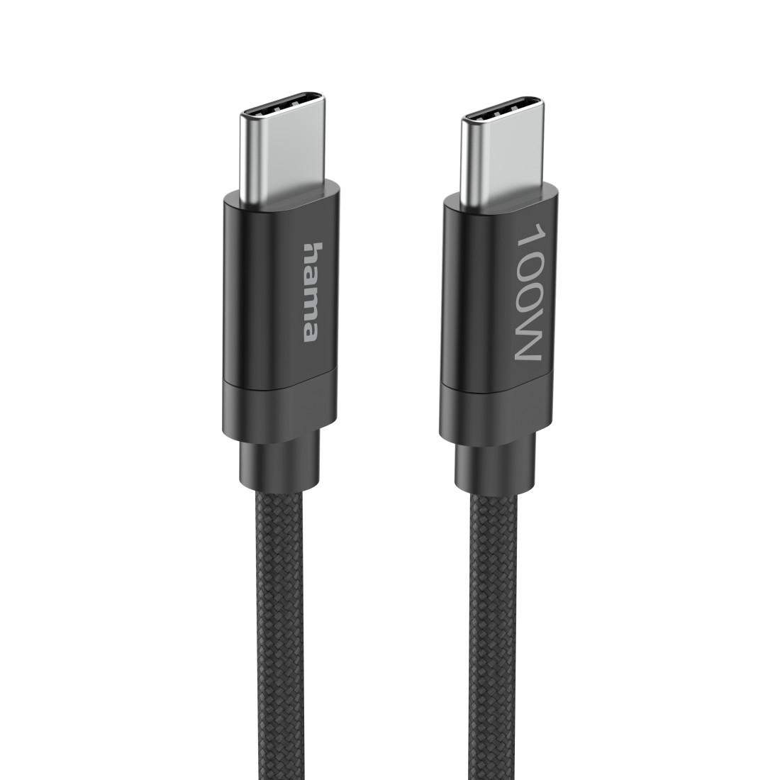 Hama Кабел за зареждане, "Fabric", USB-C - USB-C, 100 W, 3 m, Nylon, black thumbnail 1