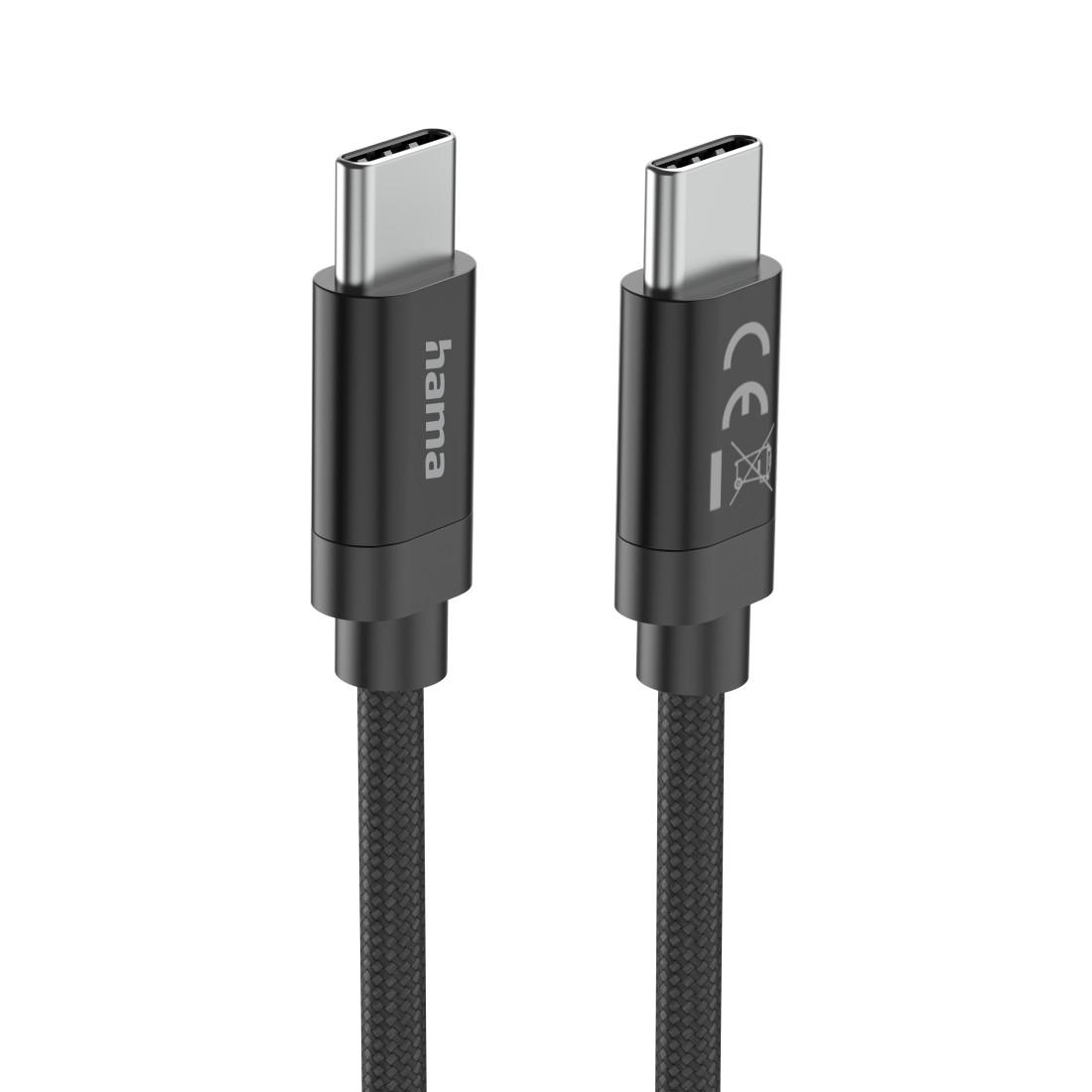 Hama Кабел за зареждане, "Fabric", USB-C - USB-C, 100 W, 3 m, Nylon, black thumbnail 2