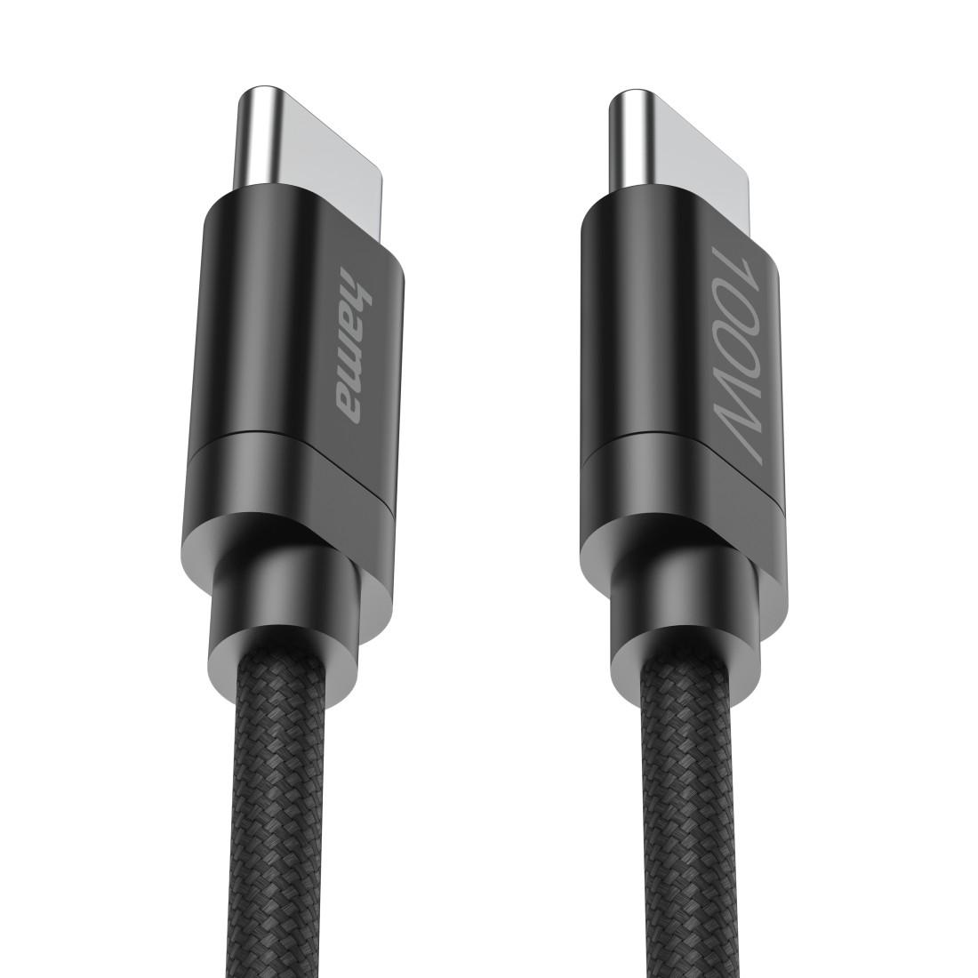 Hama Кабел за зареждане, "Fabric", USB-C - USB-C, 100 W, 3 m, Nylon, black thumbnail 3