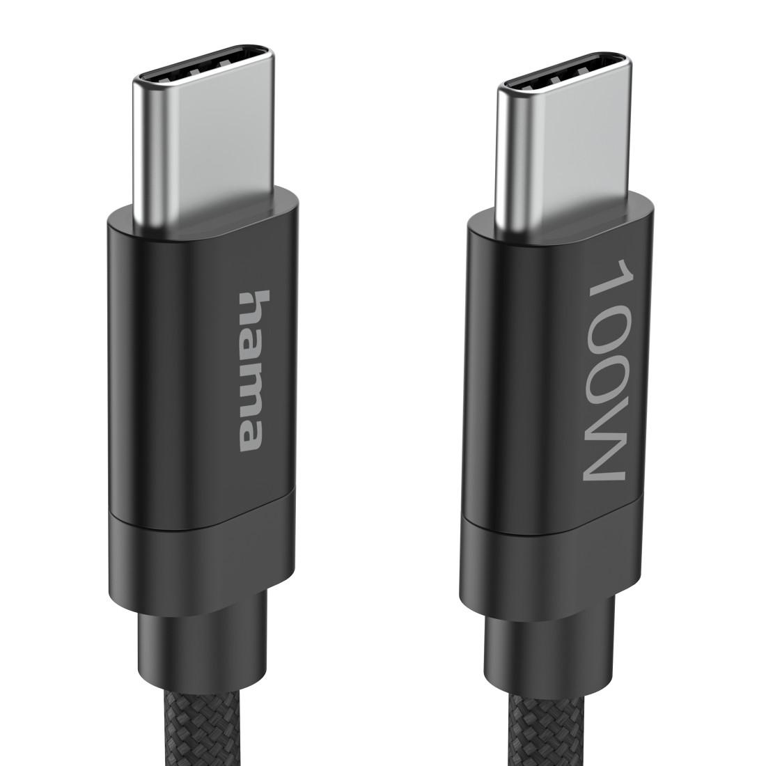 Hama Кабел за зареждане, "Fabric", USB-C - USB-C, 100 W, 3 m, Nylon, black thumbnail 4
