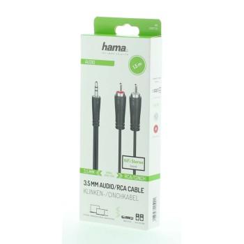 Аудио кабел HAMA, 3.5 mm жак - 2 x Чинч, 1.5м, Черен thumbnail 1