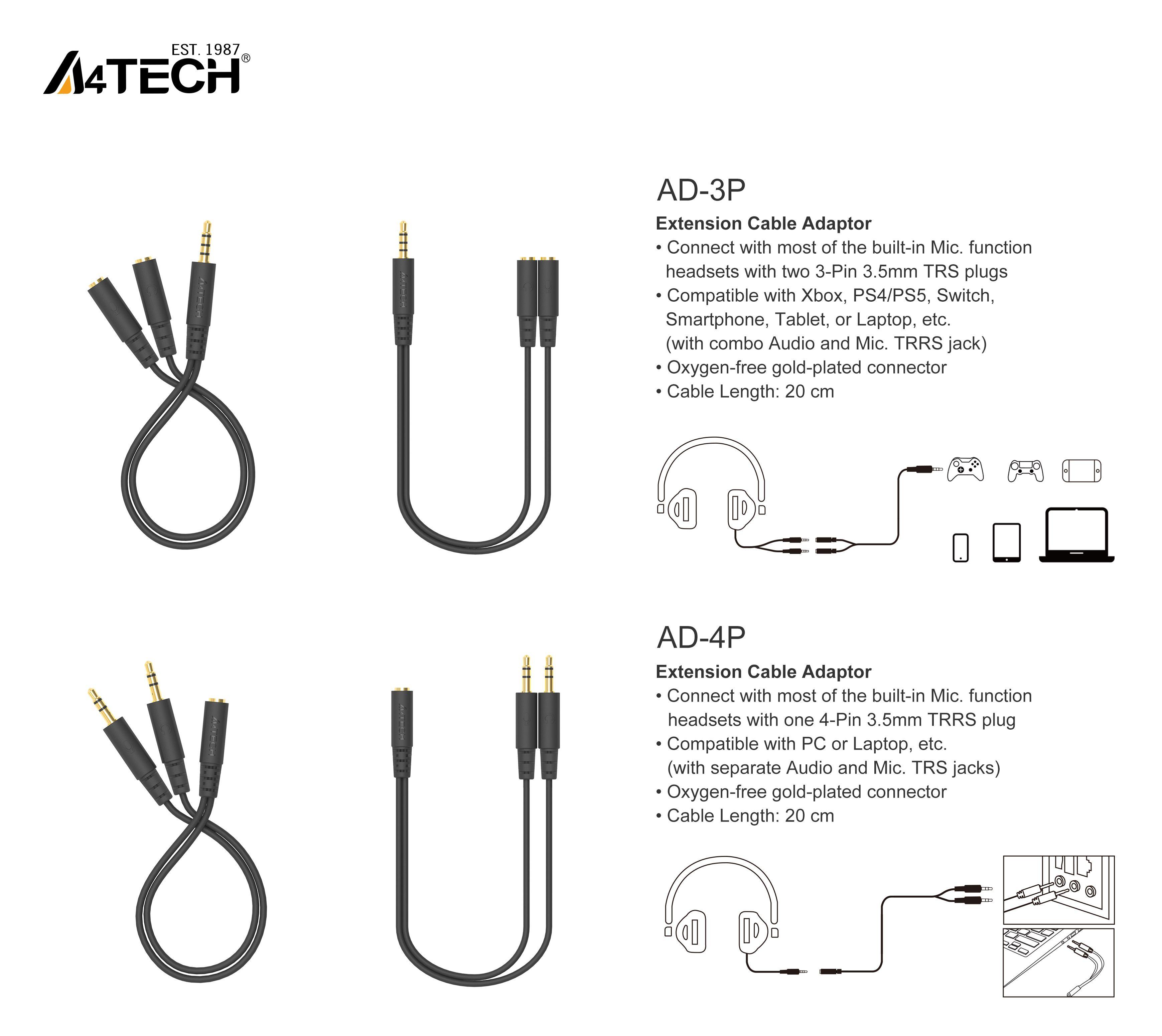 A4Tech Адаптер AD-3P 3.5mm жак мъжко - 2 х 3.5мм жак женско thumbnail 2