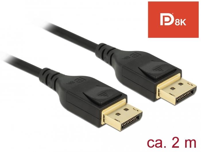 Кабел Delock  DisplayPort мъжко - DisplayPort мъжко, 2.0м, 8K 60 Hz, Черен thumbnail 1