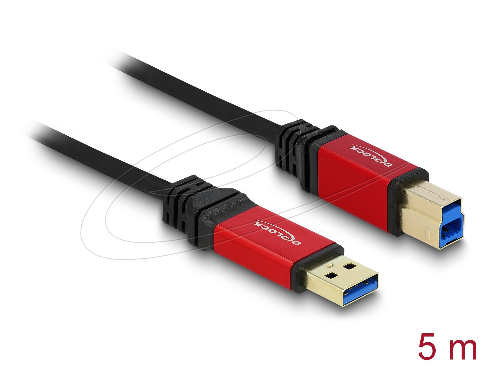 Кабел Delock USB-A 3.0 5Gbps мъжко - USB-B 5Gbps мъжко, 5 м, Premium, Черен thumbnail 1