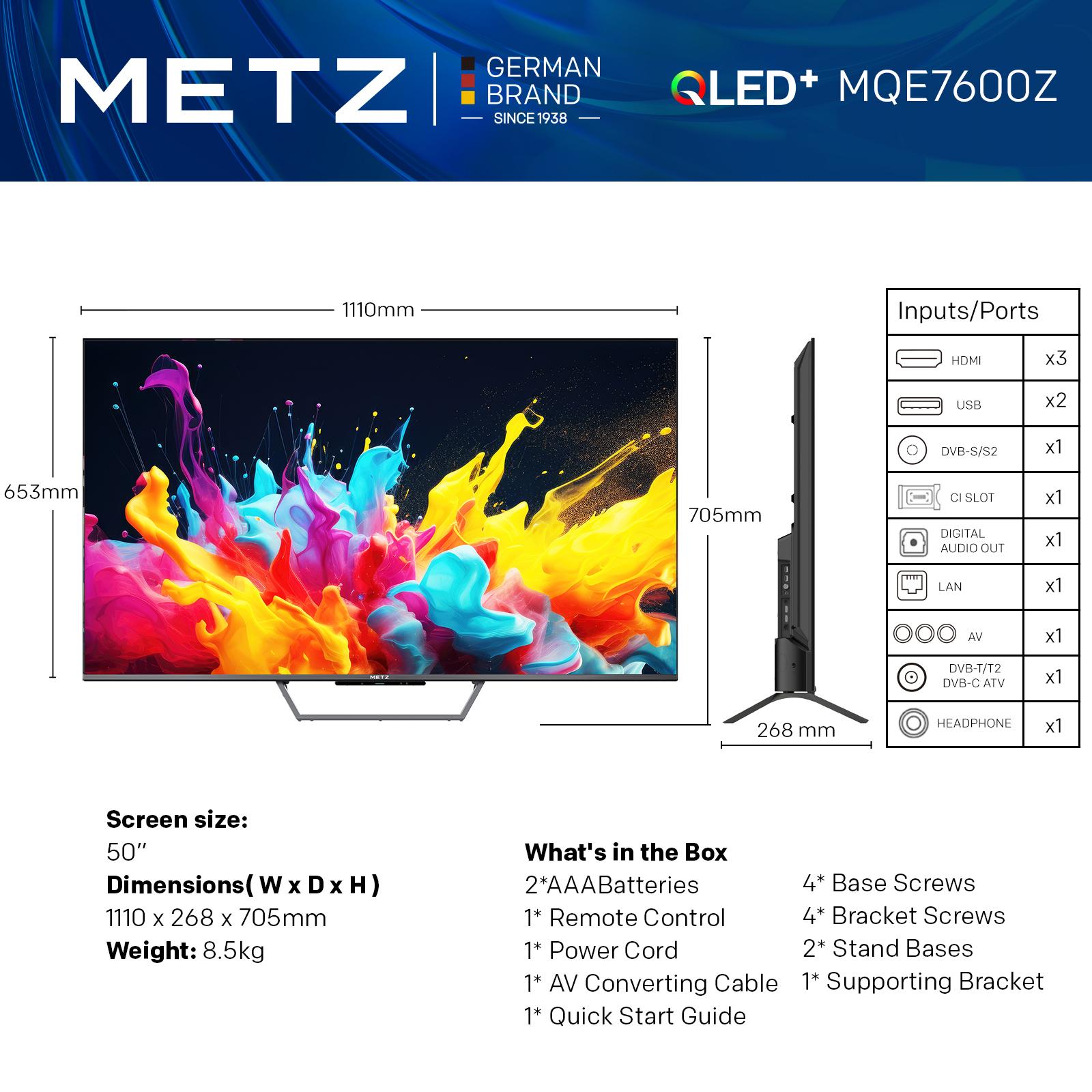 Телевизор METZ 50MQE7600Z, 50"(126 см), QLED+,Anti-Glare Google TV, 4K/UHD, 60Hz thumbnail 1