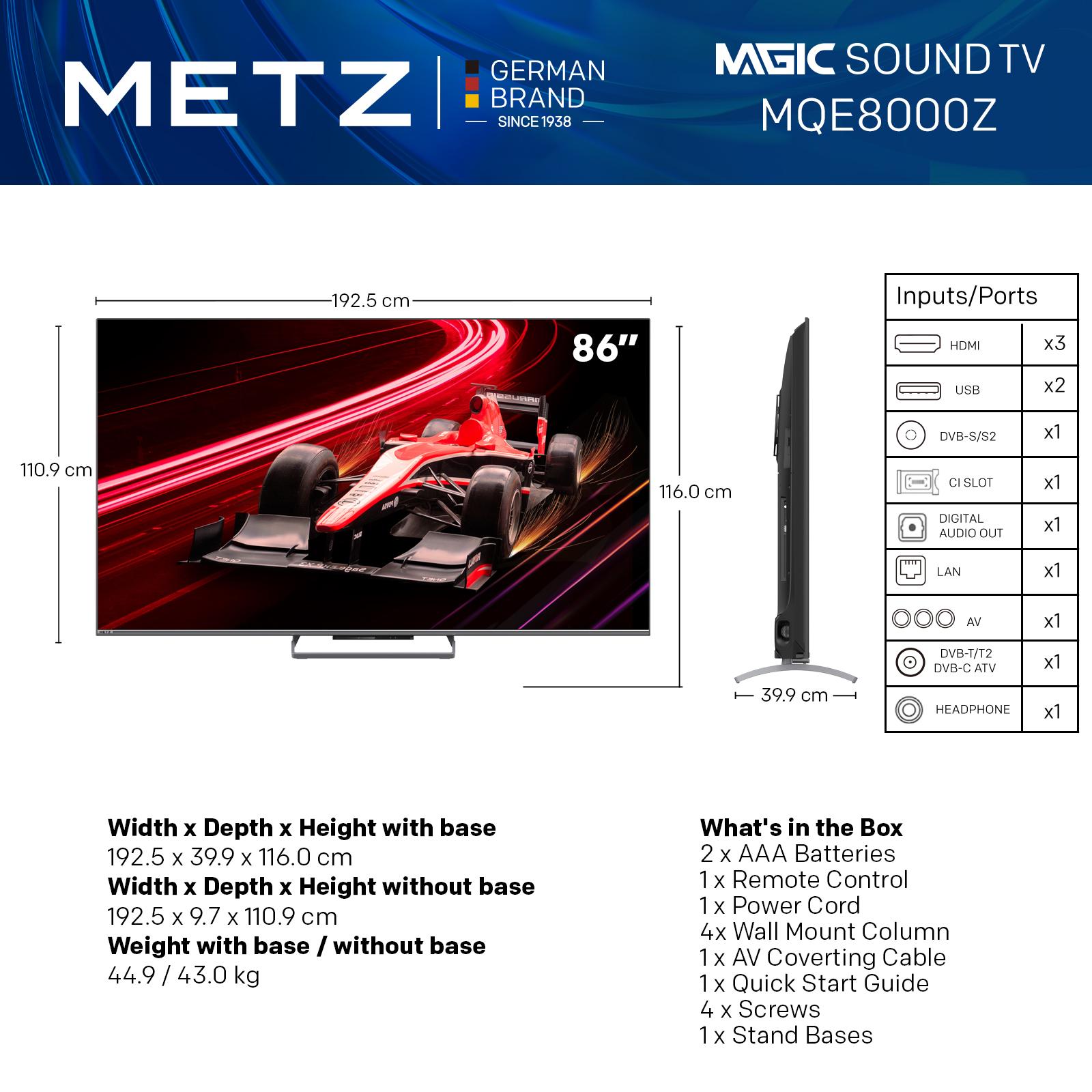 Телевизор METZ 86MQE8000Z, 86"(217 см), QLED, Google TV, 4K/UHD, 144Hz thumbnail 1