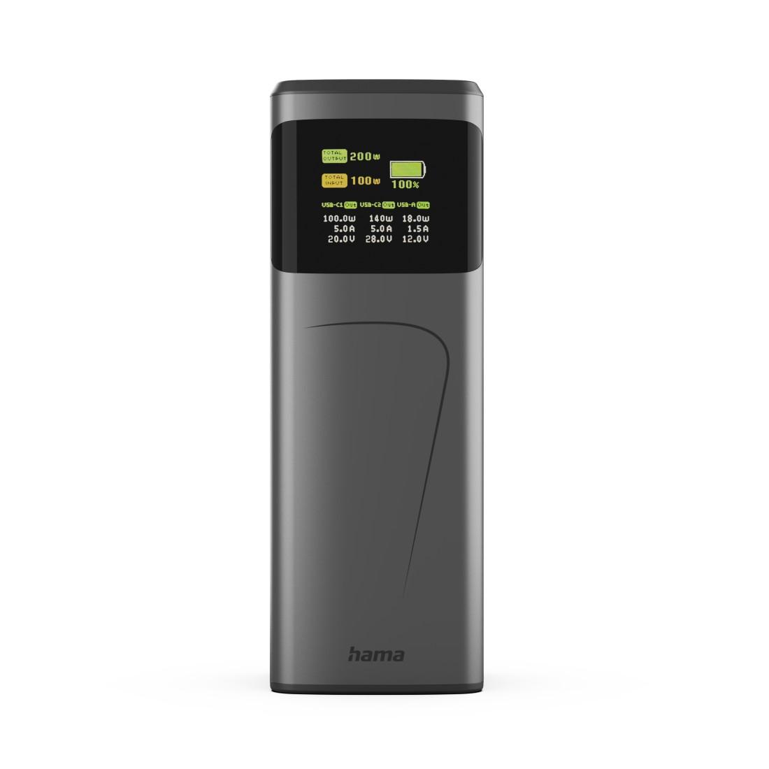 HAMA Външна батерия „High Power“, 200 W, 24000 mAh, 2x USB-C, USB-A, бързо зареждане thumbnail 2