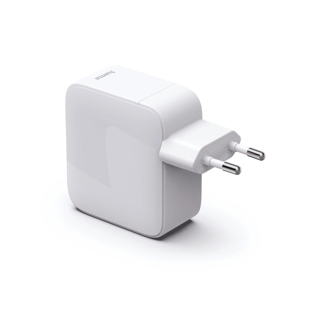 HAMA Бързо зарядно, 65 W, GaN, 2x USB-C, с разтегателен кабел 0.7м, бял thumbnail 2