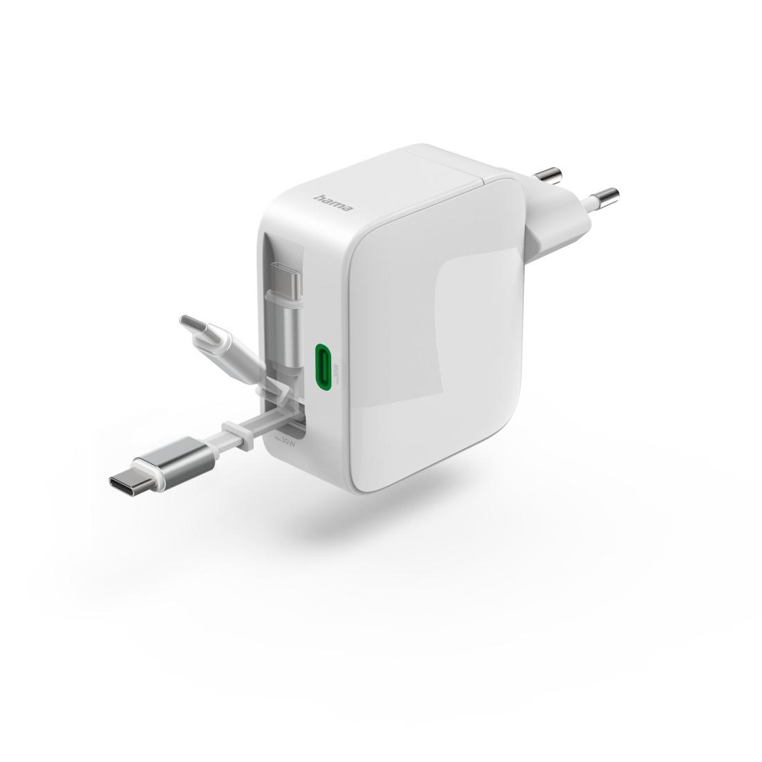 HAMA Бързо зарядно, 65 W, GaN, 2x USB-C, с разтегателен кабел 0.7м, бял thumbnail 5