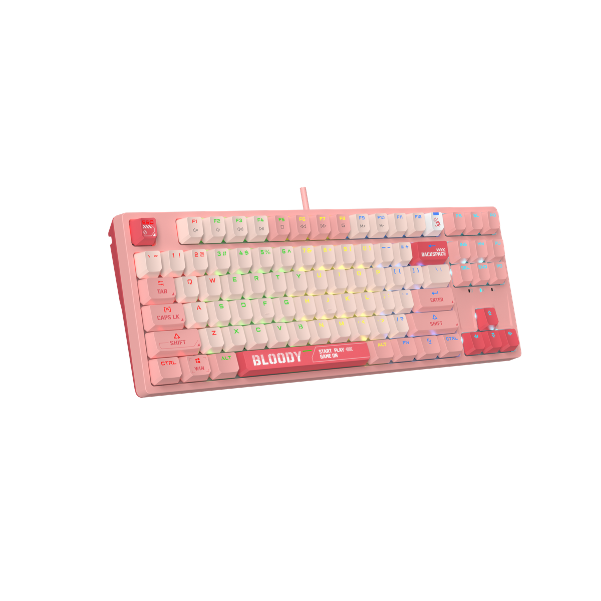 А4tech Геймърска механична  клавиатура Bloody Energy Pink S87 BLMS TKL RGB Backlit red switch , USB thumbnail 1