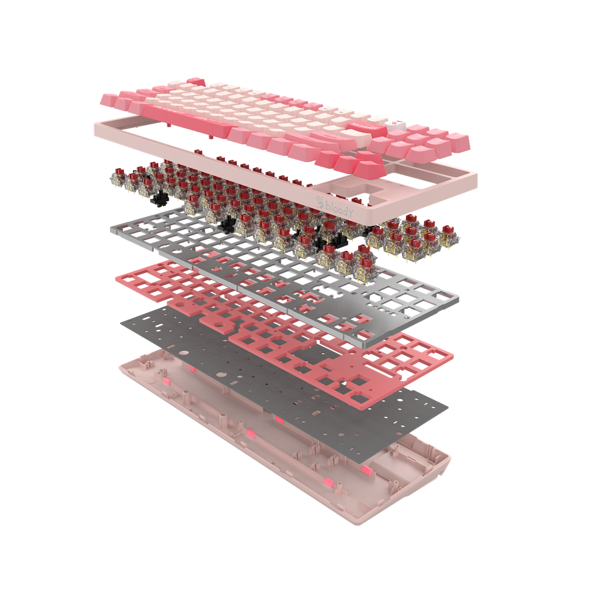 А4tech Геймърска механична  клавиатура Bloody Energy Pink S87 BLMS TKL RGB Backlit red switch , USB thumbnail 2