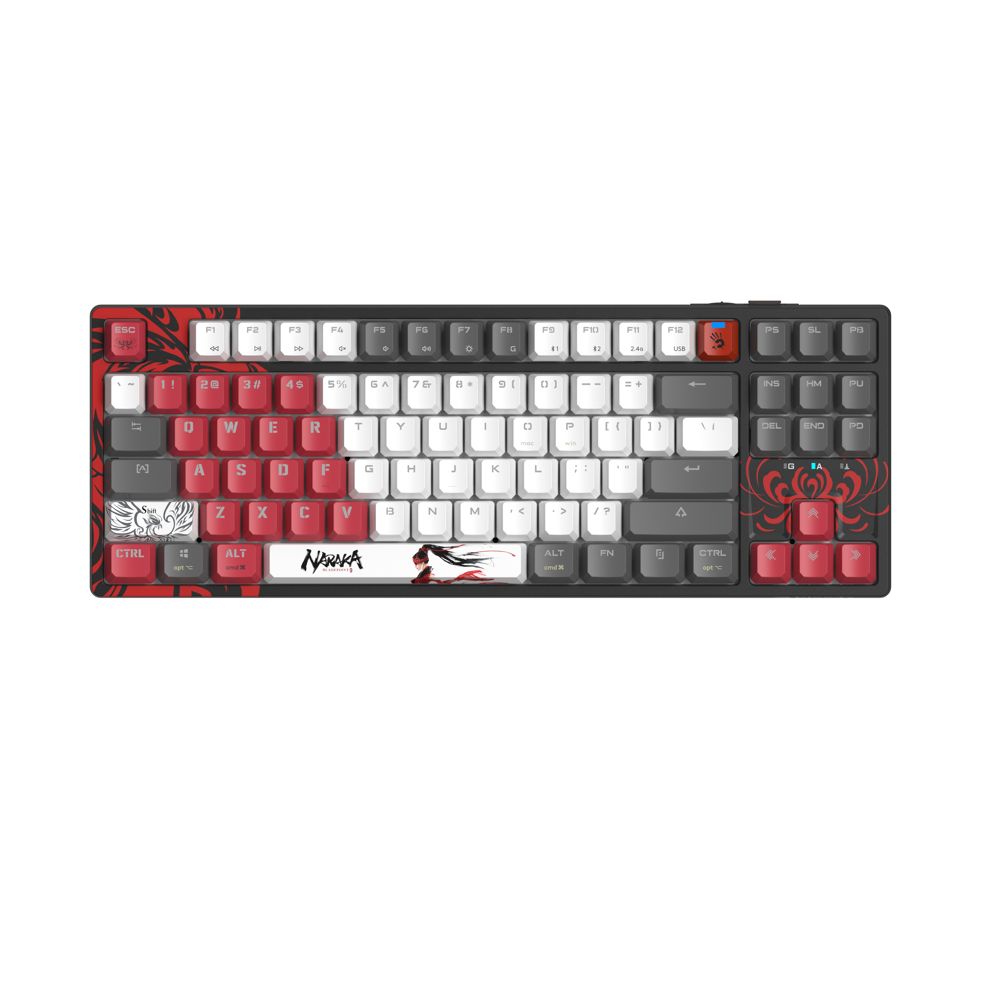 А4tech Геймърска безжична клавиатура Bloody Naraka S87 TKL Backlit Red Switch