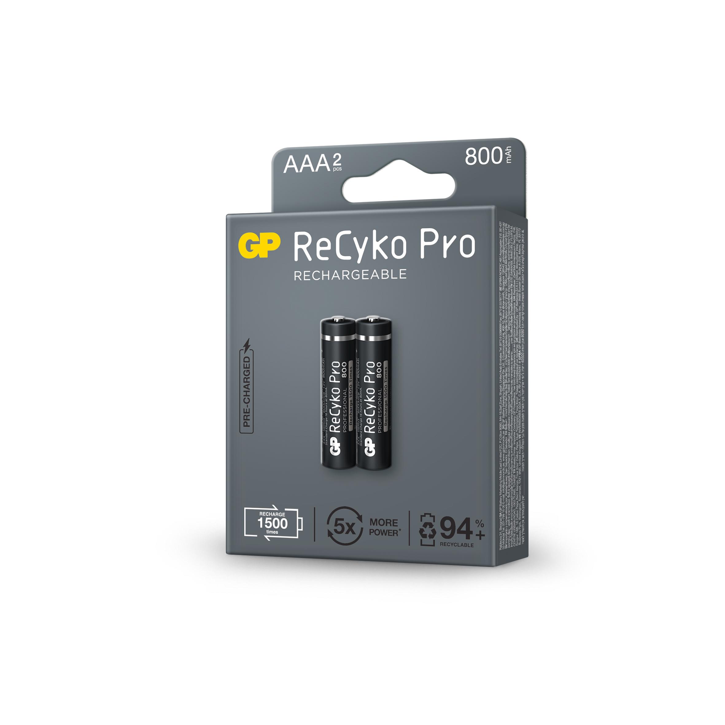 Акумулаторна Батерия GP R03 AAA 800mAh, NiMH, 85AAAHCB-EB2 RECYKO+ PRO, До 1500 цикъла, 2 бр. в опаковка thumbnail 1