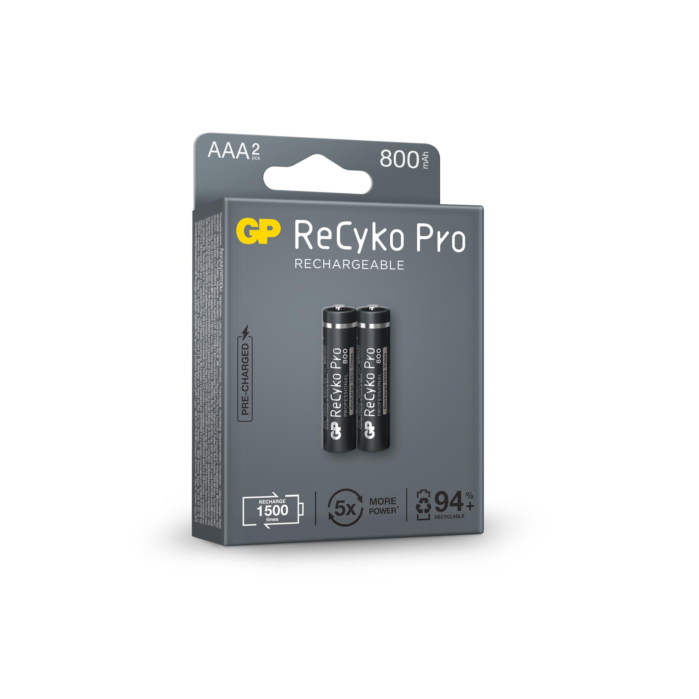 Акумулаторна Батерия GP R03 AAA 800mAh, NiMH, 85AAAHCB-EB2 RECYKO+ PRO, До 1500 цикъла, 2 бр. в опаковка thumbnail 2